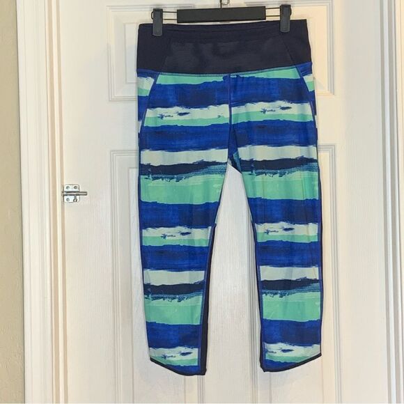 Lululemon Pace Pusher Crop Luxtreme Brush Strokes Harbor Blue Menthol Deep Navy - Picture 1 of 12